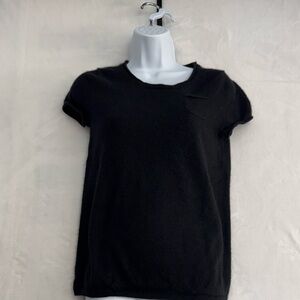 GAP 100% Cashmere Sweater Top Women M Black Short Sleeve Quiet Luxury Minimal